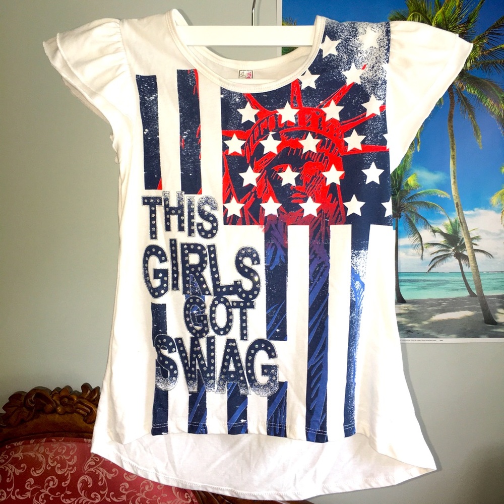 Beautees Girls Top July 4th Independence Day Tee Red White Blue Size XL NWOT